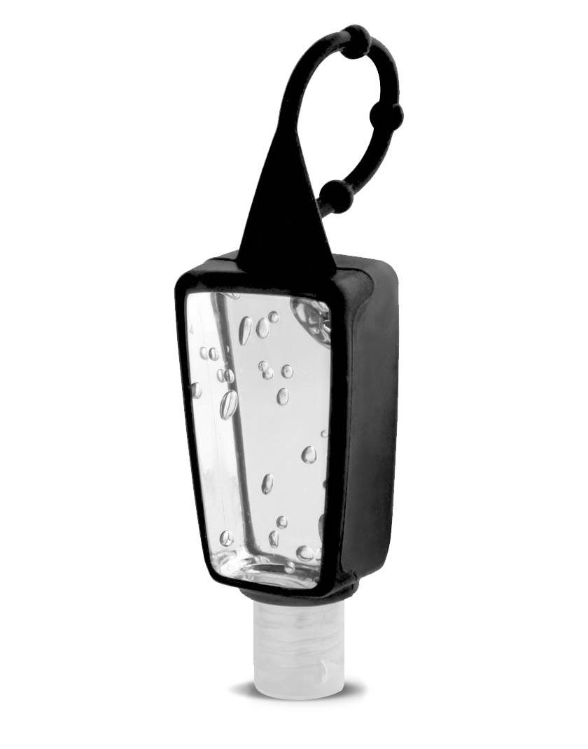 CP 14 PORTA GEL ANTIBACTERIAL NEGRO - Articulos Personales Plasmare